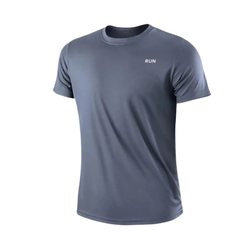 Camiseta masculina com gola redonda, manga curta, corrida, umidade wicking, treinamento, exercício, camisa esportiva de ginástica, tops leves