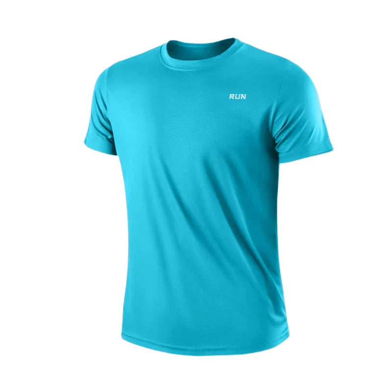 Camiseta masculina com gola redonda, manga curta, corrida, umidade wicking, treinamento, exercício, camisa esportiva de ginástica, tops leves