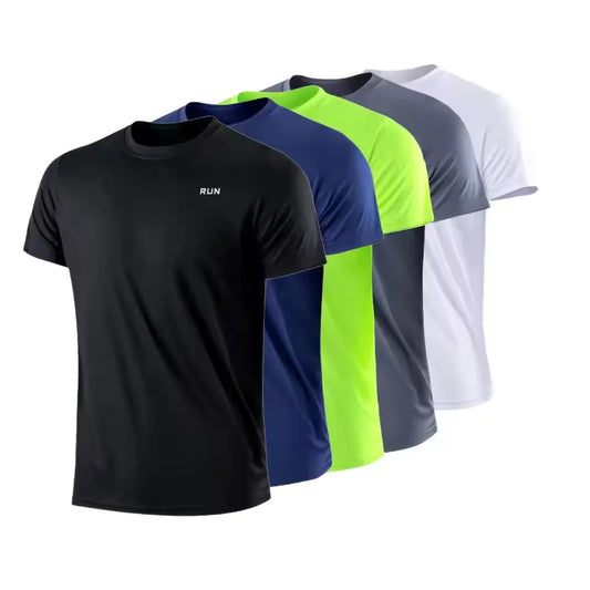 Camiseta masculina de secagem rápida, manga curta, academia, corrida, absorção de umidade, gola redonda, treinamento, exercício, academia