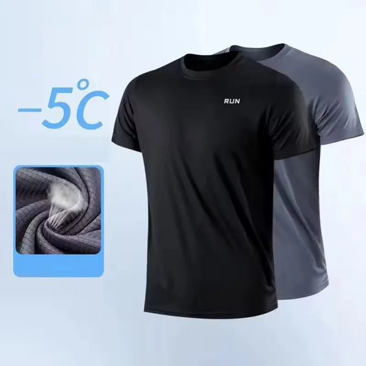 Camiseta masculina de secagem rápida, manga curta, academia, corrida, absorção de umidade, gola redonda, treinamento, exercício, academia
